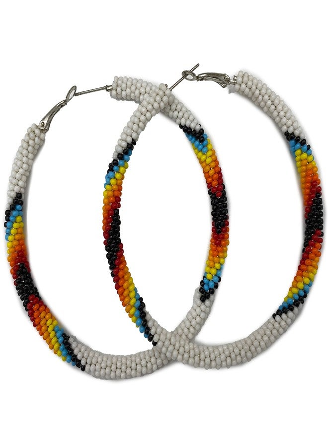 BeadsCorner Handmade Beaded 3 inch Hoop Round Earrings Liverback for Women All Season(White Fire) - Image 1