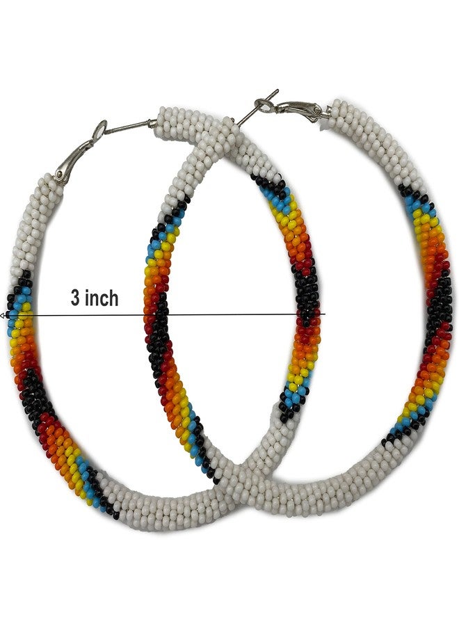 BeadsCorner Handmade Beaded 3 inch Hoop Round Earrings Liverback for Women All Season(White Fire) - Image 2