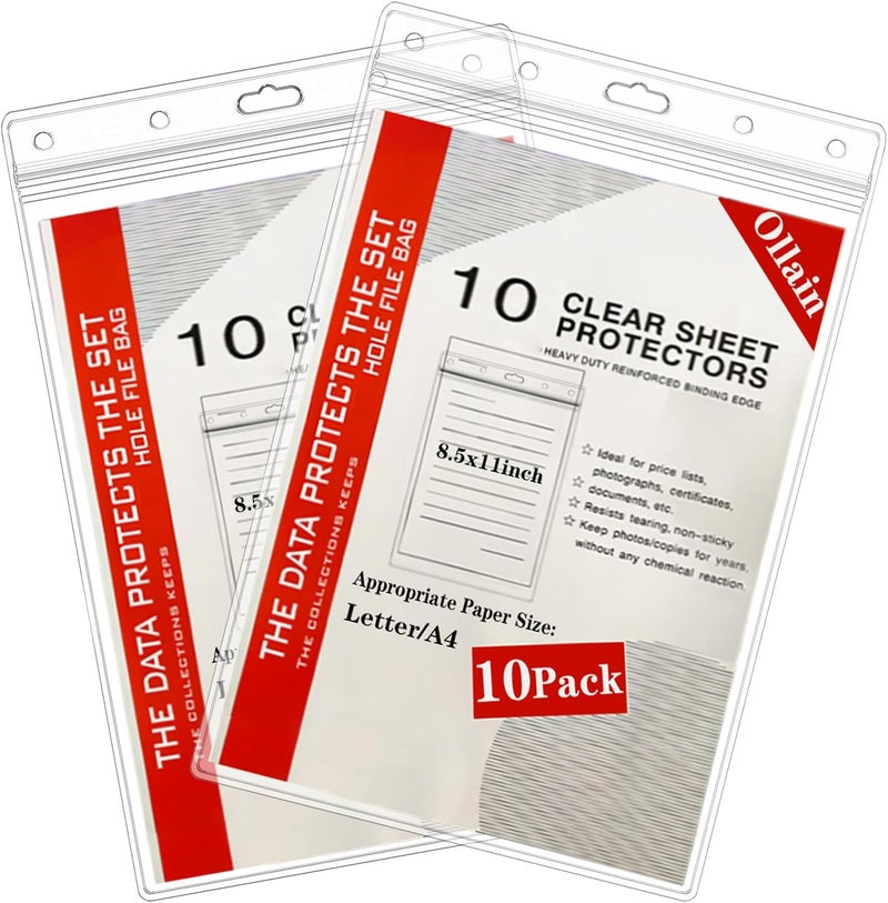 Ollain Page Protectors Waterproof Resealable Zip Paper Page Sheet Protectors Clear Hard Plastic Sleeves, 8.5" x 11" | Premium Quality for Ultimate Document Protection - Image 1