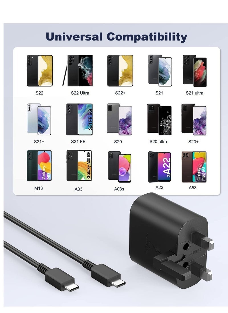 25W Fast Charger for compatible  Samsung Galaxy S22, S22Ultra, S22+, S21, S20, A32, A33, A53, A73, USB C Super Fast Charger Pluge with 1.5m Type C Charging Cable