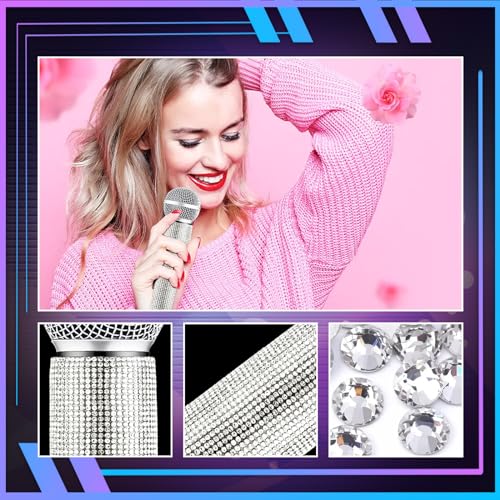 Vukasi Silver Microphone Decorative Sleeve (Mic Not Included), Glitter Wireless Microphone Cover, Sparkling Bling Rhinestones Mic Handle Sleeve Protector for DiscoStage Tours & TV Shows - Image 4