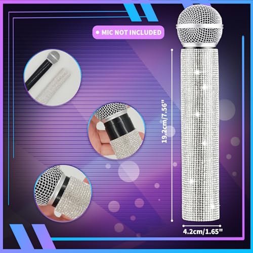 Vukasi Silver Microphone Decorative Sleeve (Mic Not Included), Glitter Wireless Microphone Cover, Sparkling Bling Rhinestones Mic Handle Sleeve Protector for DiscoStage Tours & TV Shows - Image 2