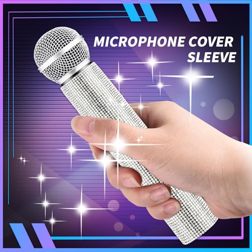 Vukasi Silver Microphone Decorative Sleeve (Mic Not Included), Glitter Wireless Microphone Cover, Sparkling Bling Rhinestones Mic Handle Sleeve Protector for DiscoStage Tours & TV Shows - Image 3
