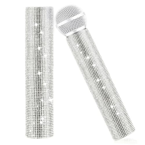 Vukasi Silver Microphone Decorative Sleeve (Mic Not Included), Glitter Wireless Microphone Cover, Sparkling Bling Rhinestones Mic Handle Sleeve Protector for DiscoStage Tours & TV Shows - Image 1