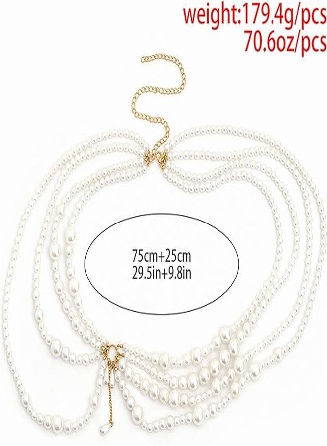 RECTYO GALLERY 1 Pcs Premium white Pearl Waist Chain Layered Belly Body Chains Bikini Belly Chain Beach Rave Party Body Accessories for Women and Girls Pearl - Image 4