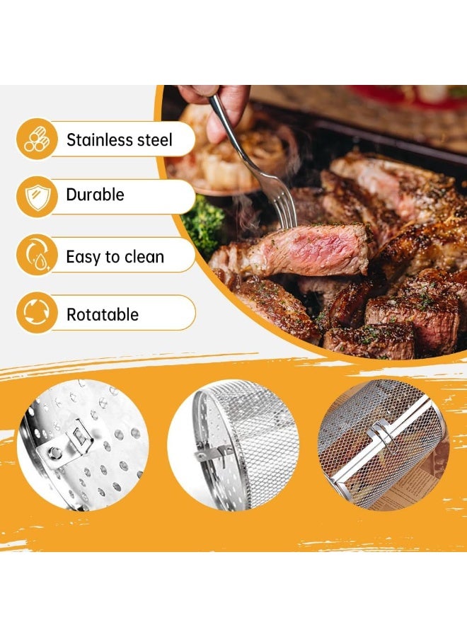 Arabest Stainless Steel 360° Rotating Grill Basket, Automatic Rotisserie for Outdoor BBQ, Chicken Wings, Vegetables, and More (D-23 * 14cm), Baking Basket + Screw + Shaft - Image 5
