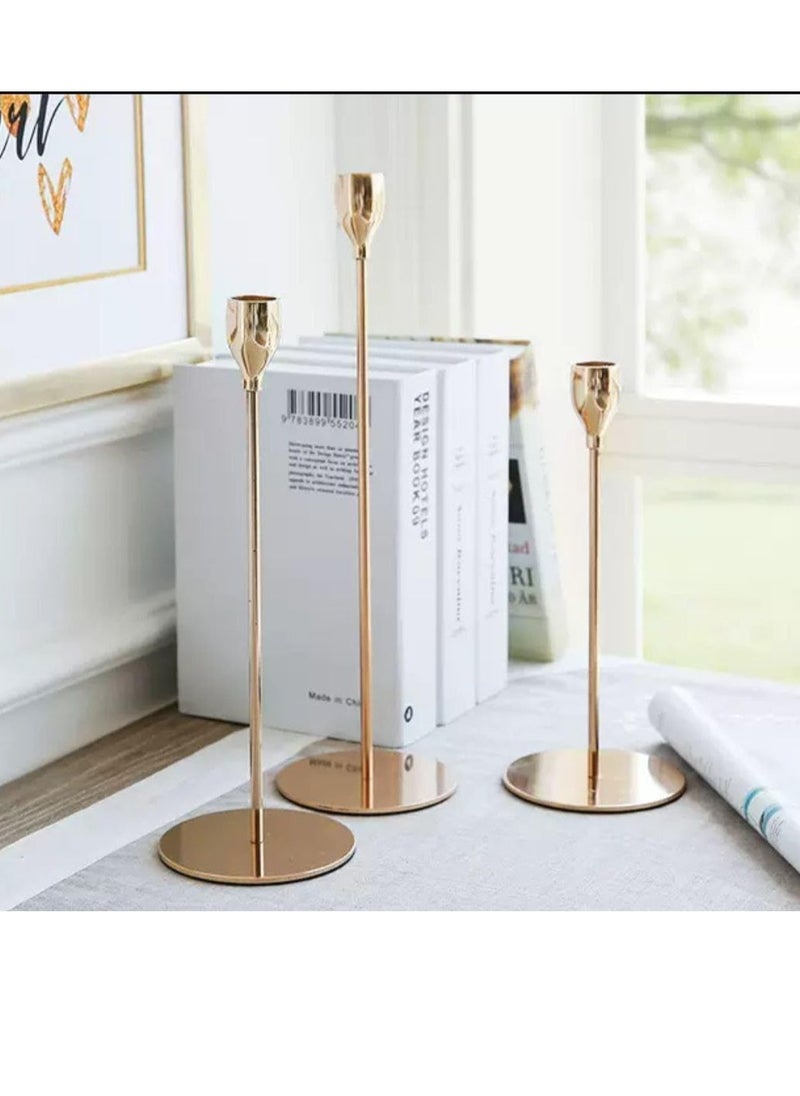 Generic Candle Holders Set of 3 Candlestick Holder, Modern Decorative Metal Candle Stands Size : 24 - 29 - 34 cm  - Image 4