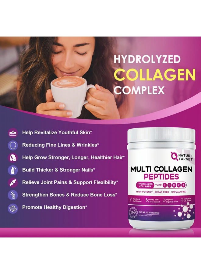 NATURE TARGET Multi Collagen Peptides Powder - Type I, II, III, V, X - Hydrolyzed Collagen Peptides with Vitamin C Hyaluronic Acid, Supports Skin Hair Nail & Joint, Grass-Fed, Non-GMO, 35 Servings - Image 3