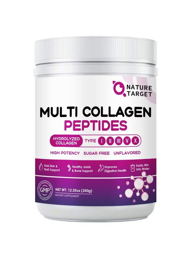 NATURE TARGET Multi Collagen Peptides Powder - Type I, II, III, V, X - Hydrolyzed Collagen Peptides with Vitamin C Hyaluronic Acid, Supports Skin Hair Nail & Joint, Grass-Fed, Non-GMO, 35 Servings - Image 1