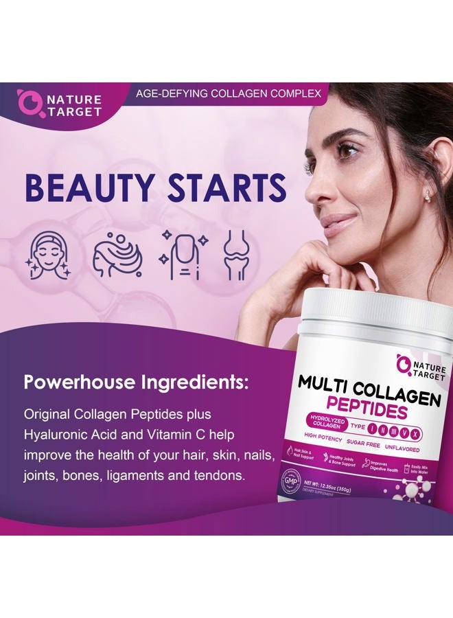NATURE TARGET Multi Collagen Peptides Powder - Type I, II, III, V, X - Hydrolyzed Collagen Peptides with Vitamin C Hyaluronic Acid, Supports Skin Hair Nail & Joint, Grass-Fed, Non-GMO, 35 Servings - Image 4
