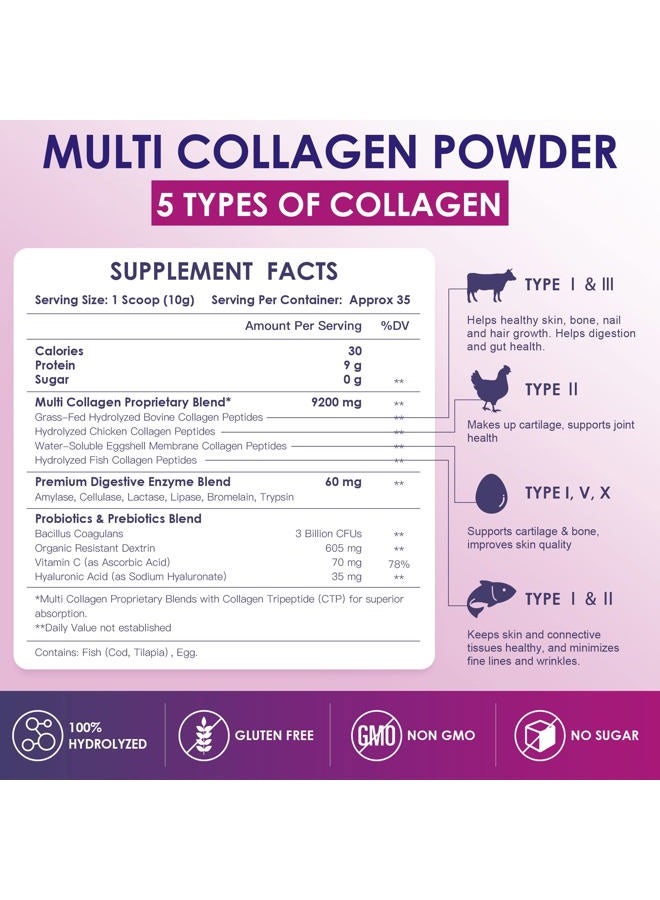 NATURE TARGET Multi Collagen Peptides Powder - Type I, II, III, V, X - Hydrolyzed Collagen Peptides with Vitamin C Hyaluronic Acid, Supports Skin Hair Nail & Joint, Grass-Fed, Non-GMO, 35 Servings - Image 2