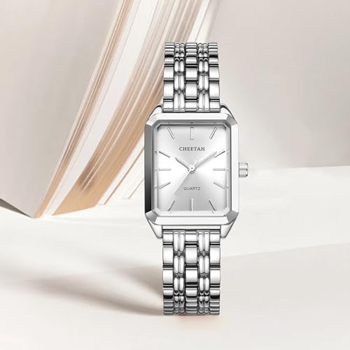 CHEETAH Women's Silver-Tone Dainty Watch, Retro Style Rectangular Case and Stainless Steel Band, Gift for Her - Image 4