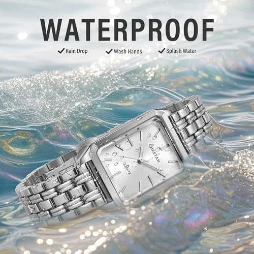 CHEETAH Women's Silver-Tone Dainty Watch, Retro Style Rectangular Case and Stainless Steel Band, Gift for Her - Image 5