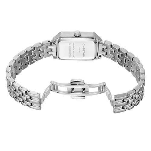 CHEETAH Women's Silver-Tone Dainty Watch, Retro Style Rectangular Case and Stainless Steel Band, Gift for Her - Image 2