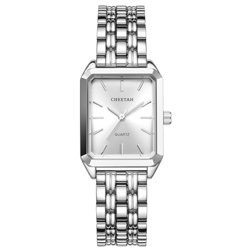 CHEETAH Women's Silver-Tone Dainty Watch, Retro Style Rectangular Case and Stainless Steel Band, Gift for Her - Image 1
