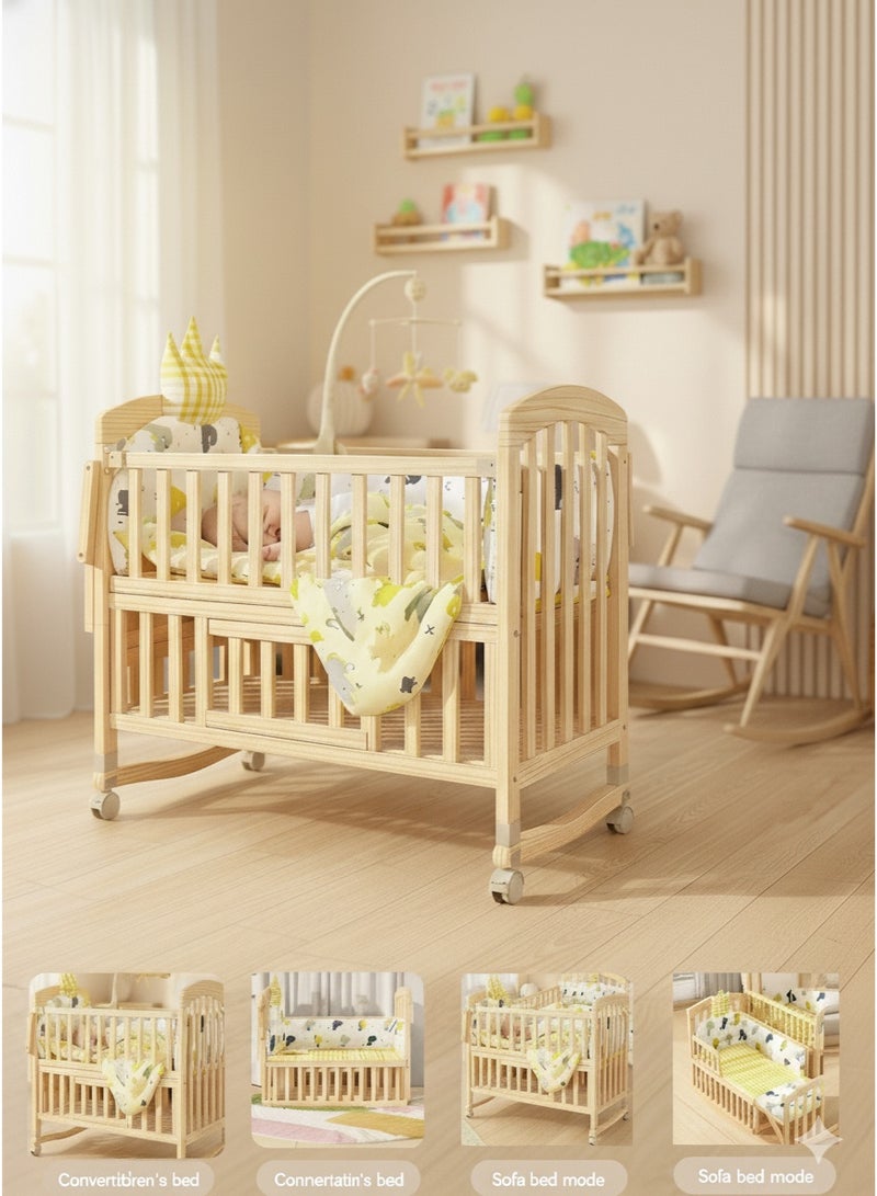MaBaby 7-in-1 Convertible Baby Crib to Kids Bed: Baby Bassinet, Bedside Sleeper, Toddler Bed, Desk & Play Table with Wheels, Adjustable Height, Storage Shelf & Flip Changing Station-122*70*100cm - Image 1