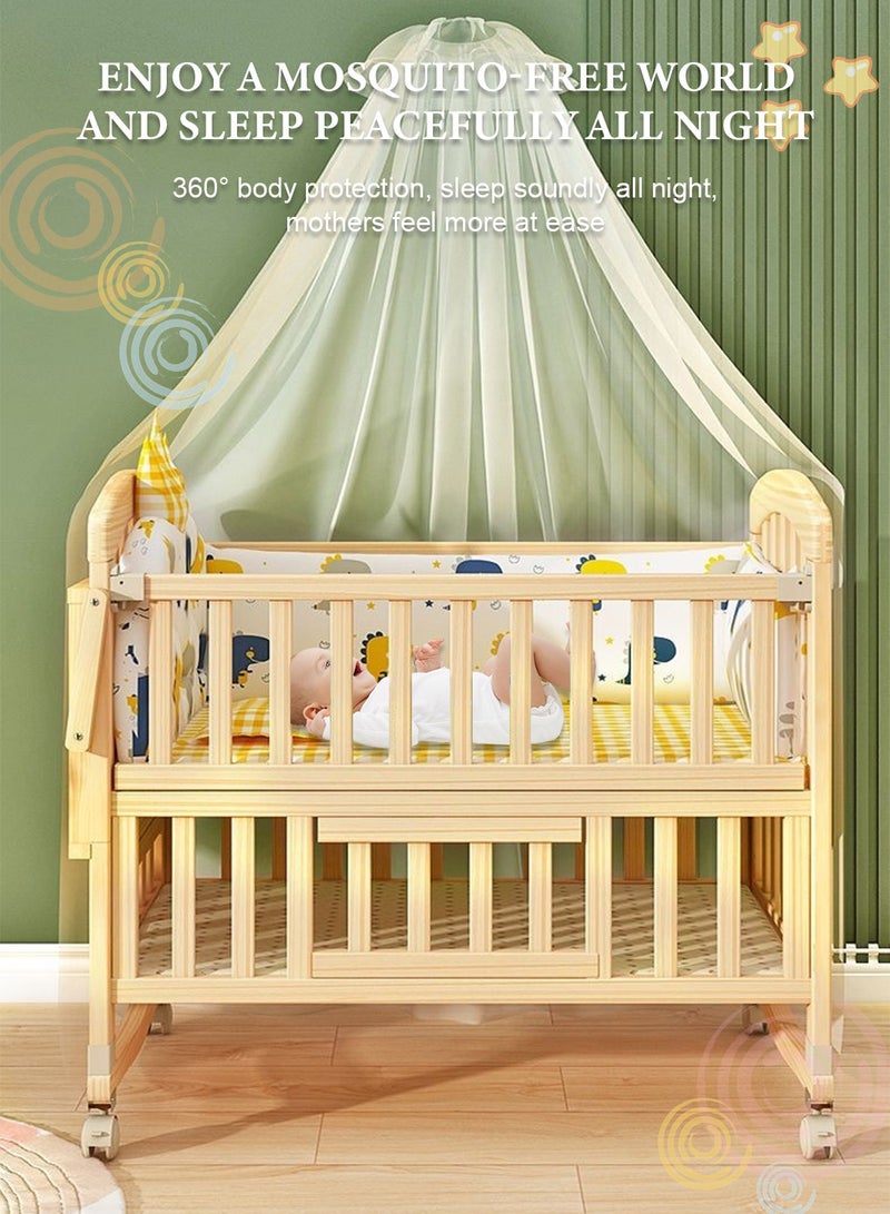 MaBaby 7-in-1 Convertible Baby Crib to Kids Bed: Baby Bassinet, Bedside Sleeper, Toddler Bed, Desk & Play Table with Wheels, Adjustable Height, Storage Shelf & Flip Changing Station-122*70*100cm - Image 3