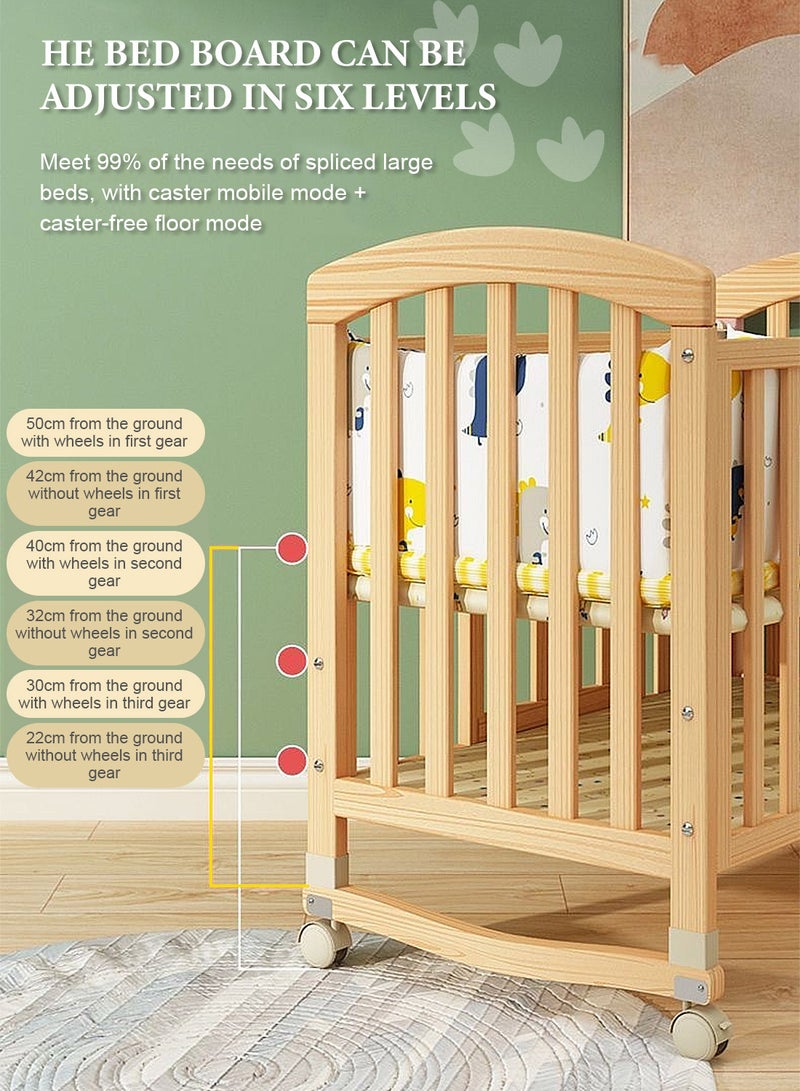 MaBaby 7-in-1 Convertible Baby Crib to Kids Bed: Baby Bassinet, Bedside Sleeper, Toddler Bed, Desk & Play Table with Wheels, Adjustable Height, Storage Shelf & Flip Changing Station-122*70*100cm - Image 5