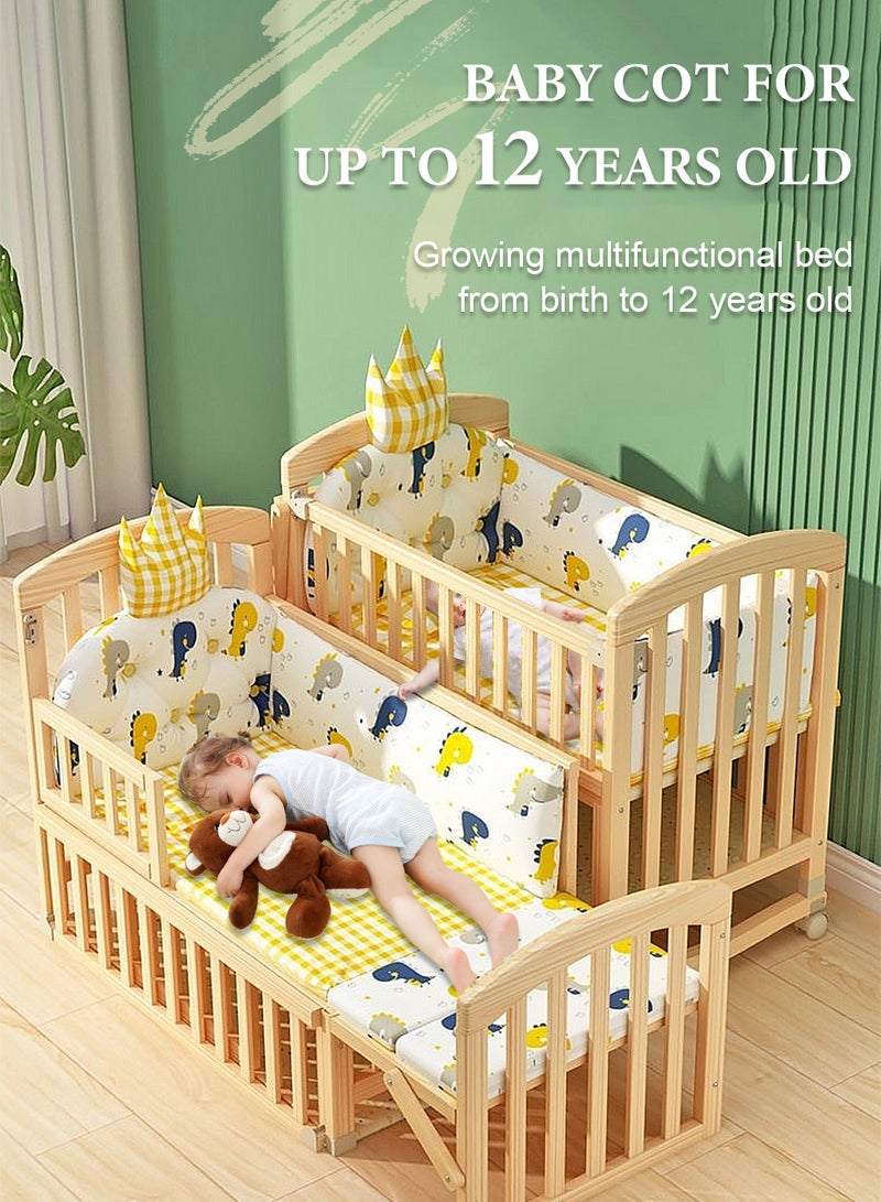 MaBaby 7-in-1 Convertible Baby Crib to Kids Bed: Baby Bassinet, Bedside Sleeper, Toddler Bed, Desk & Play Table with Wheels, Adjustable Height, Storage Shelf & Flip Changing Station-122*70*100cm - Image 2
