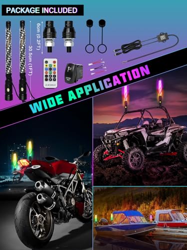 UNI-SHINE UNISHINE 2PCS 1FT LED Whip Lights with RGB Chasing Lights with APP Remote Control Music Antenna Whip Light for CanAm UTV ATV RZR CanAm SXS Polaris Offroad Truck - Image 3