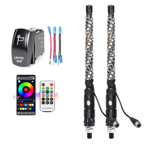 UNI-SHINE UNISHINE 2PCS 1FT LED Whip Lights with RGB Chasing Lights with APP Remote Control Music Antenna Whip Light for CanAm UTV ATV RZR CanAm SXS Polaris Offroad Truck - Image 1