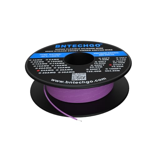 BNTECHGO 24 Gauge Silicone Wire Spool 250 ft Purple Flexible 24 AWG Stranded Tinned Copper Wire - Image 1