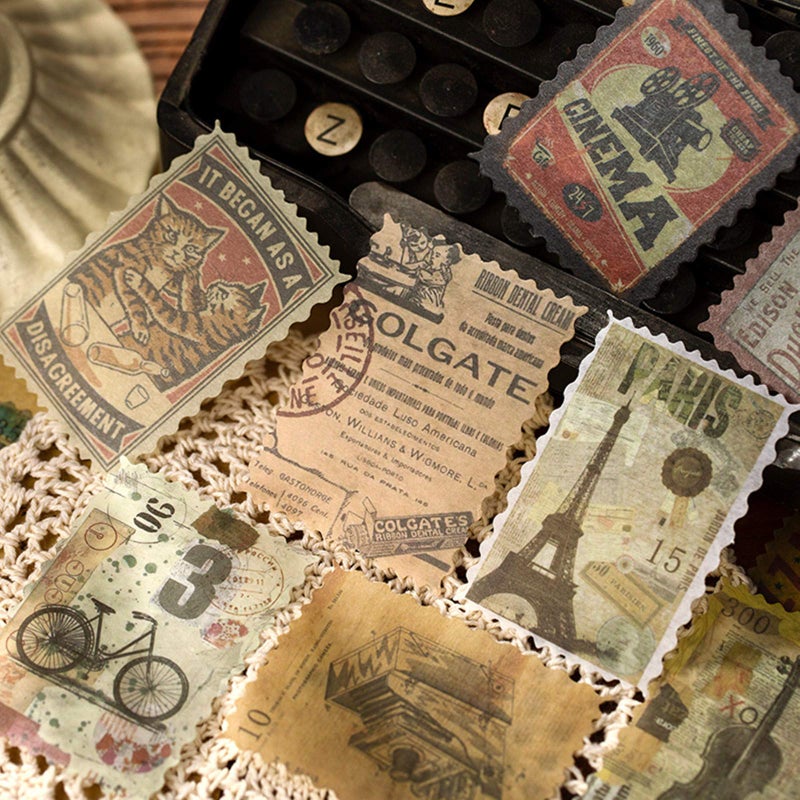 Cotrida 60pcs Vintage Postage Stamp Stickers, Aesthetic Modern Deco Paper Sticker for Scrapbooking, Journaling Supplies, Planners, Kid DIY Art Crafts - Image 2