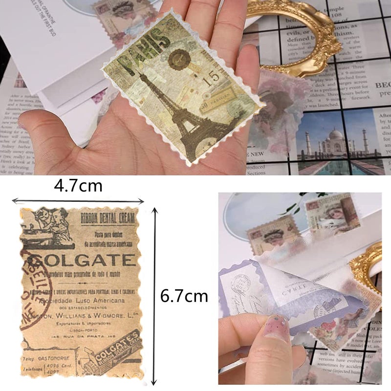 Cotrida 60pcs Vintage Postage Stamp Stickers, Aesthetic Modern Deco Paper Sticker for Scrapbooking, Journaling Supplies, Planners, Kid DIY Art Crafts - Image 5