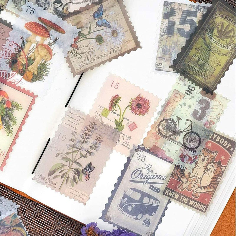 Cotrida 60pcs Vintage Postage Stamp Stickers, Aesthetic Modern Deco Paper Sticker for Scrapbooking, Journaling Supplies, Planners, Kid DIY Art Crafts - Image 3