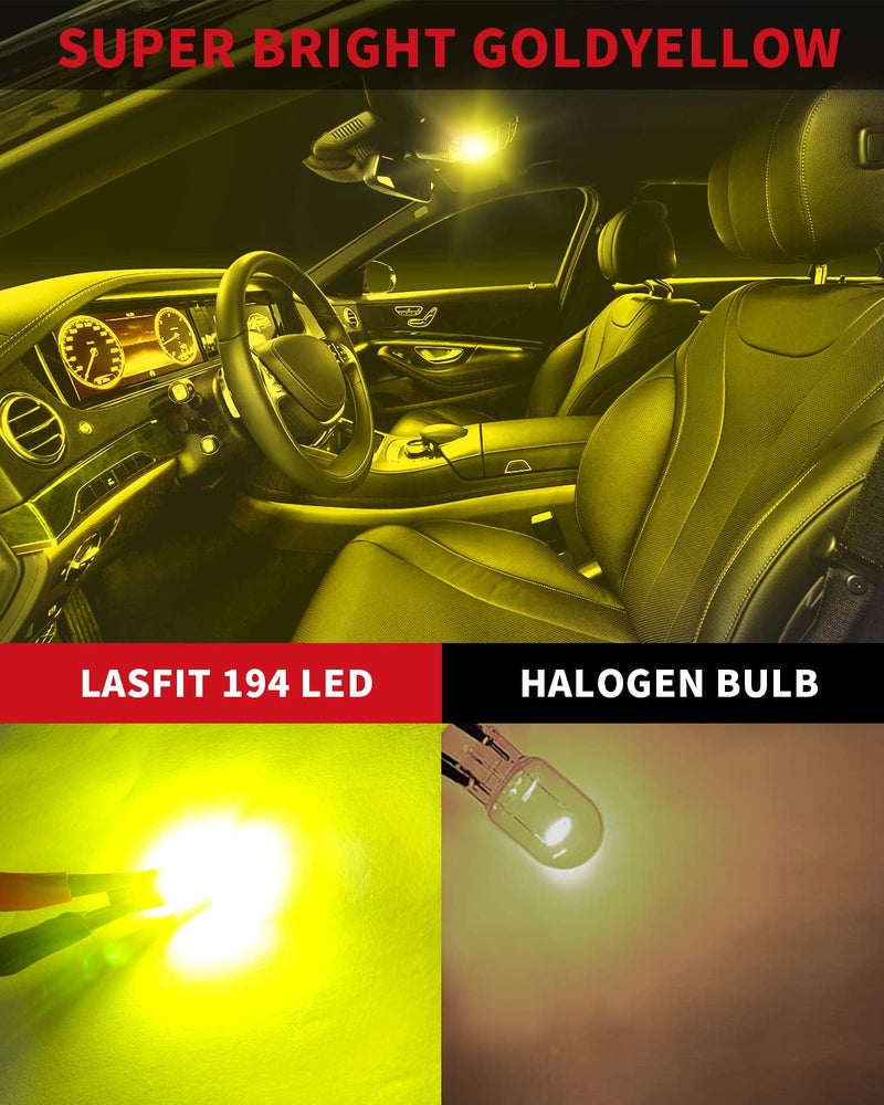 LASFIT194 LED Bulb, Extremely Bright T10 168 2825 W5W Wedge 3030 Chipsets 400 Lumens, Error Free for Car Interior Dome Map Door Courtesy Lights, Golden Yellow，12-24V - Image 2
