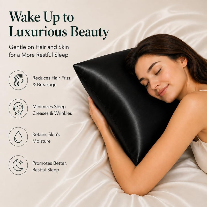 ROSEWARD Black Silk Pillowcase with Natural Dye, USA, Oeko-TEX Certified Real 22 Momme King Silk Pillow Cases with Zipper for Beauty Sleep, Anti Aging, 1 Pack 20"x36" (King, Black) - Image 3