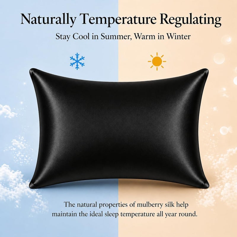 ROSEWARD Black Silk Pillowcase with Natural Dye, USA, Oeko-TEX Certified Real 22 Momme King Silk Pillow Cases with Zipper for Beauty Sleep, Anti Aging, 1 Pack 20"x36" (King, Black) - Image 5