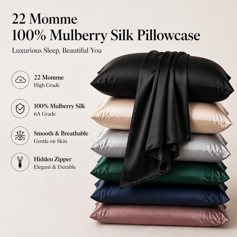 ROSEWARD Black Silk Pillowcase with Natural Dye, USA, Oeko-TEX Certified Real 22 Momme King Silk Pillow Cases with Zipper for Beauty Sleep, Anti Aging, 1 Pack 20"x36" (King, Black) - Image 2