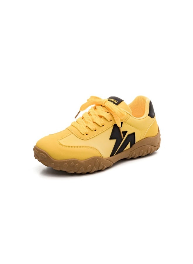 HUANQIU Yellow Casual Sneakers - Trendy Lightning Print Non-Slip Comfortable Daily Shoes 37SIZE
