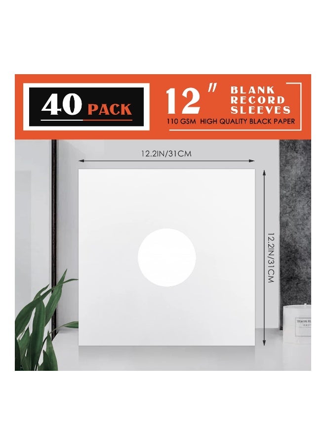 40 Pack of 12-Inch Vinyl Record Sleeves - Blank Album Jackets, Paper Poly Inner Sleeves, Square Blank Covers for Vinyl Record Collection Storage and Decoration (White) - Image 3