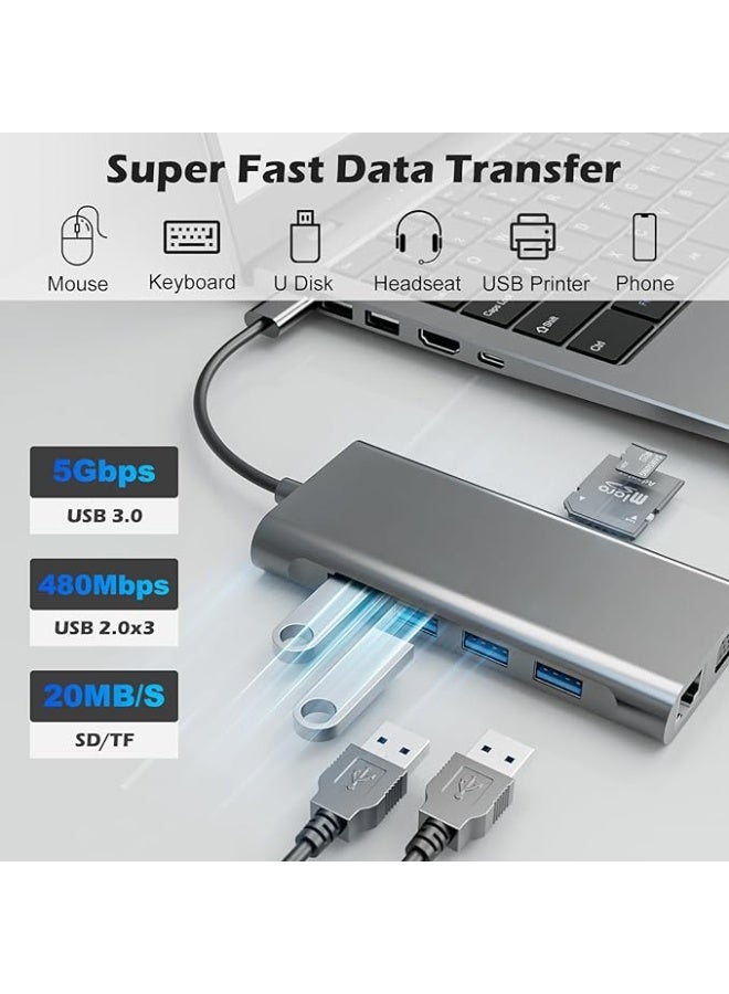 USB C Hub 4K 60Hz 10in1 Type C to HDMI Dongle Multifunctional Adapter With Gigabit Ethernet Interface USB 3.0 Ports 100W Power SD TF Card Reader - Image 4