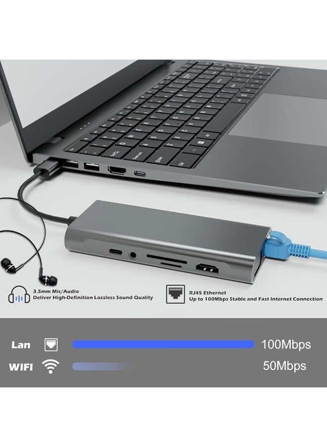 USB C Hub 4K 60Hz 10in1 Type C to HDMI Dongle Multifunctional Adapter With Gigabit Ethernet Interface USB 3.0 Ports 100W Power SD TF Card Reader - Image 2