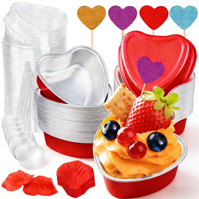 IELEK Heart Shaped Cake Pans Valentines Aluminum Mini Cake Pans with Lids for Baking 36 Packs 3.4 Ounces Disposable Cupcake Cup Cake Pan Baking Supplies for Valentine Wedding Mother's Day Birthday - Image 1