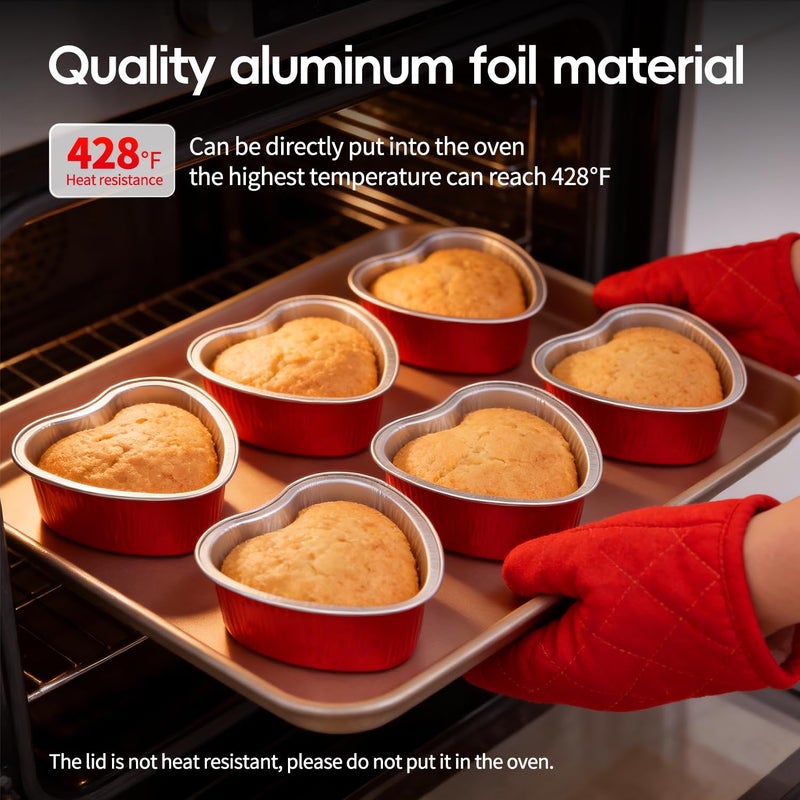 IELEK Heart Shaped Cake Pans Valentines Aluminum Mini Cake Pans with Lids for Baking 36 Packs 3.4 Ounces Disposable Cupcake Cup Cake Pan Baking Supplies for Valentine Wedding Mother's Day Birthday - Image 5