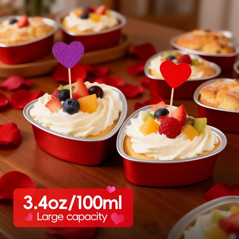 IELEK Heart Shaped Cake Pans Valentines Aluminum Mini Cake Pans with Lids for Baking 36 Packs 3.4 Ounces Disposable Cupcake Cup Cake Pan Baking Supplies for Valentine Wedding Mother's Day Birthday - Image 3