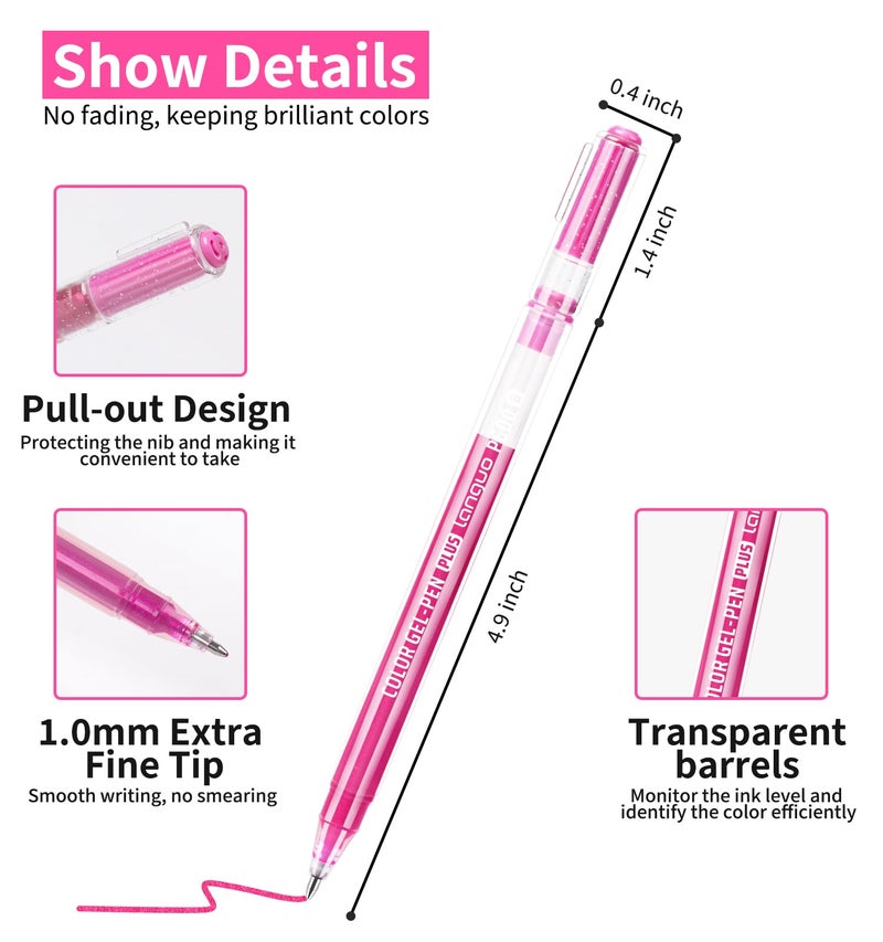 Joyask Glitter Gel Pens, 6 Pack Glitter Pens For Adults Coloring Books, 1.0mm Point Colored Pens, Large Capacity Ink Pens for Coloring, Writing, Drawing, Journaling, Note Taking, Office, Home - Image 3