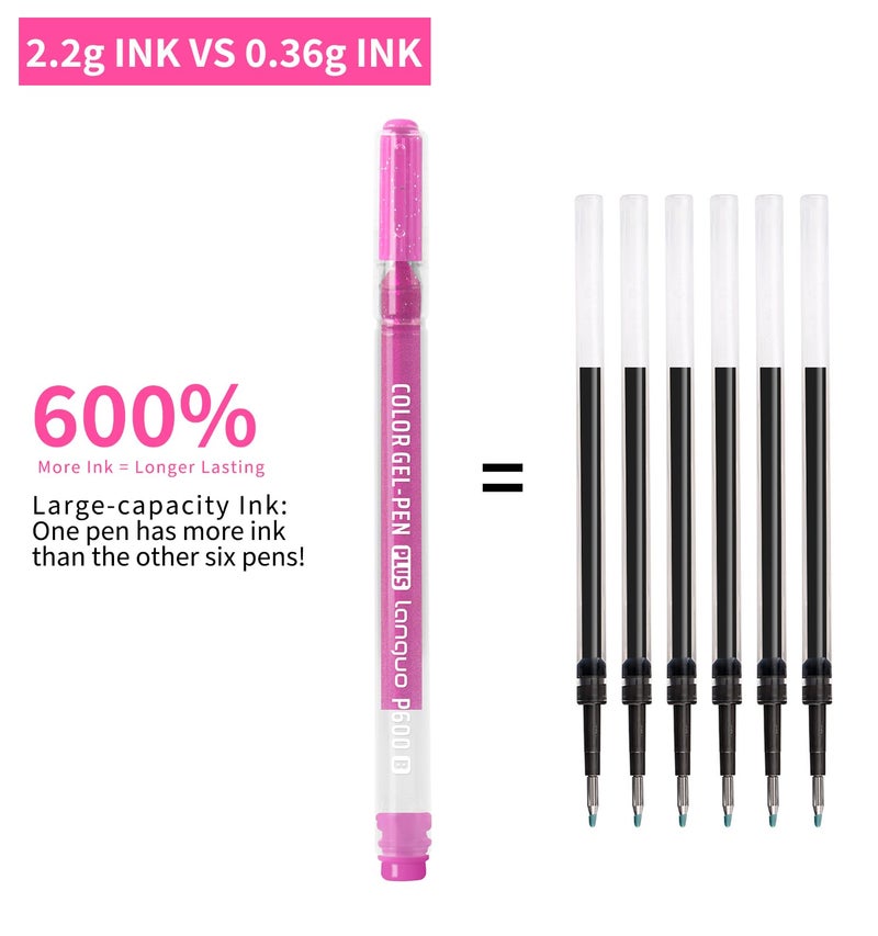 Joyask Glitter Gel Pens, 6 Pack Glitter Pens For Adults Coloring Books, 1.0mm Point Colored Pens, Large Capacity Ink Pens for Coloring, Writing, Drawing, Journaling, Note Taking, Office, Home - Image 4