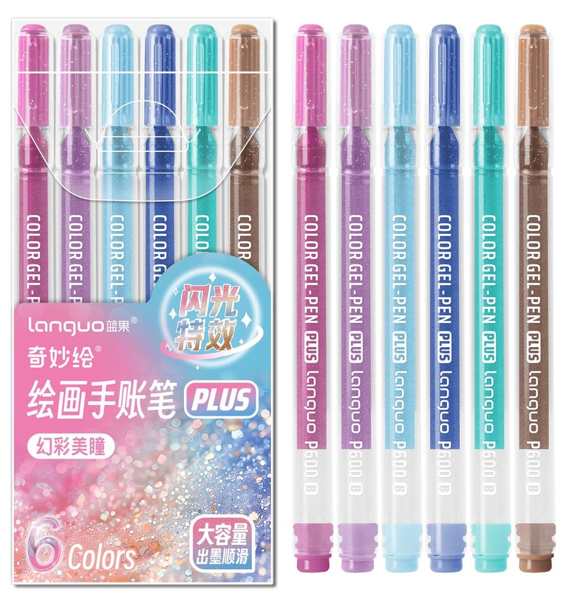 Joyask Glitter Gel Pens, 6 Pack Glitter Pens For Adults Coloring Books, 1.0mm Point Colored Pens, Large Capacity Ink Pens for Coloring, Writing, Drawing, Journaling, Note Taking, Office, Home - Image 1