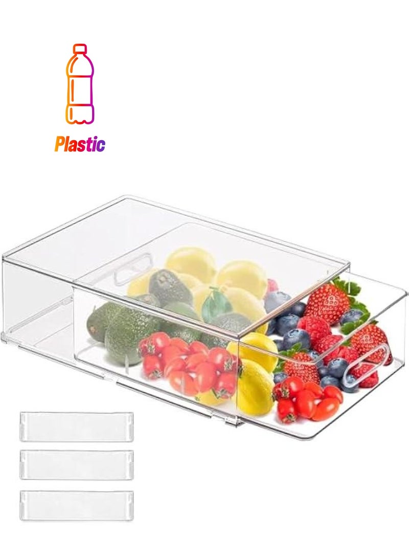 هوكور منظم ثلاجة كبير وشفاف مع درج قابل للسحب والتخزين بشكل متداخل مع مقبض للفتح والإغلاق خال من البيسفينول أ، منظم مؤونة بمقبض (6 لتر) - Image 1