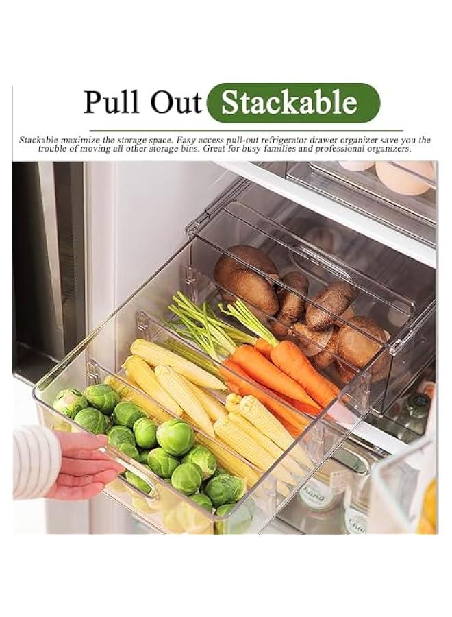 هوكور منظم ثلاجة كبير وشفاف مع درج قابل للسحب والتخزين بشكل متداخل مع مقبض للفتح والإغلاق خال من البيسفينول أ، منظم مؤونة بمقبض (6 لتر) - Image 4