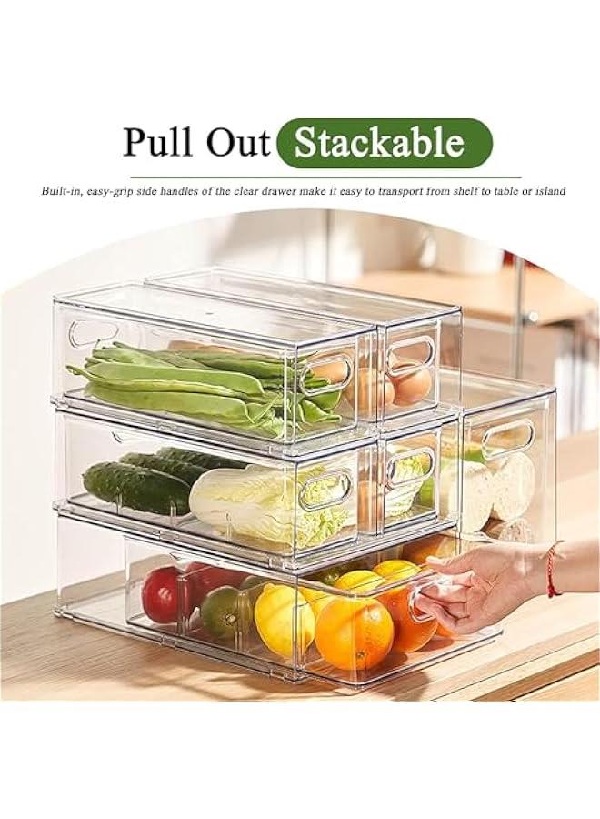 هوكور منظم ثلاجة كبير وشفاف مع درج قابل للسحب والتخزين بشكل متداخل مع مقبض للفتح والإغلاق خال من البيسفينول أ، منظم مؤونة بمقبض (6 لتر) - Image 3