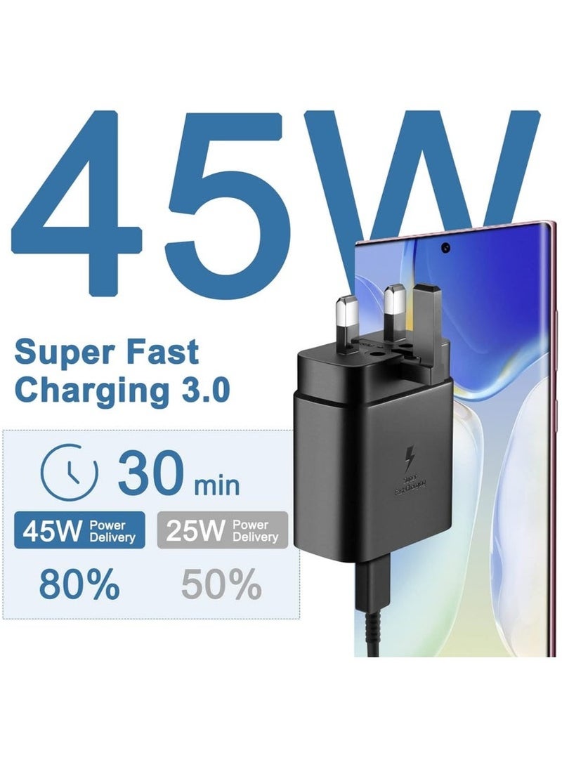 شاحن سريع لرأس شاحن سامسونج جالاكسي مع كابل شحن 45 وات، S23 Ultra S23 Plus S23 S23 S22 Ultra S22 S21 Ultra S21 S21 A54 A53 A52 A32-45W مع كابل سريع من النوع C 5A - Image 2