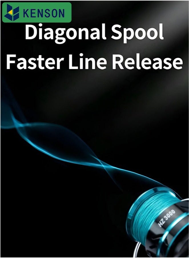 كِينْسُون بكرة صيد السمك، عجلة دوارة قوية فائقة النعومة، بكرات صيد من سبائك الألومنيوم مع أقصى سحب يصل إلى 22 رطل، متوازنة وخفيفة الوزن، مثالية لصيد الأسماك في المياه العذبة أو المياه المالحة، HZ-3000 - Image 4