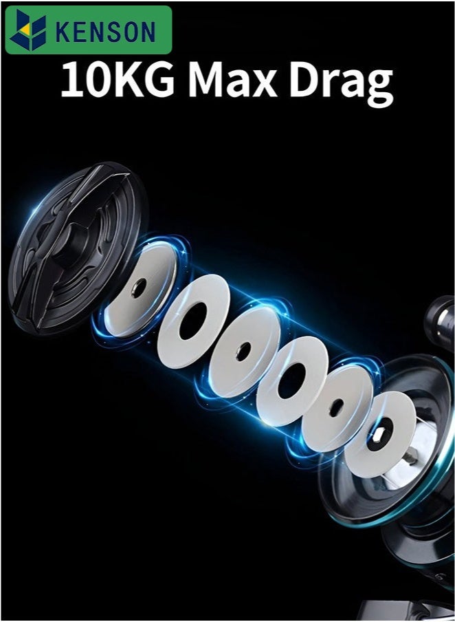 كِينْسُون بكرة صيد السمك، عجلة دوارة قوية فائقة النعومة، بكرات صيد من سبائك الألومنيوم مع أقصى سحب يصل إلى 22 رطل، متوازنة وخفيفة الوزن، مثالية لصيد الأسماك في المياه العذبة أو المياه المالحة، HZ-3000 - Image 5