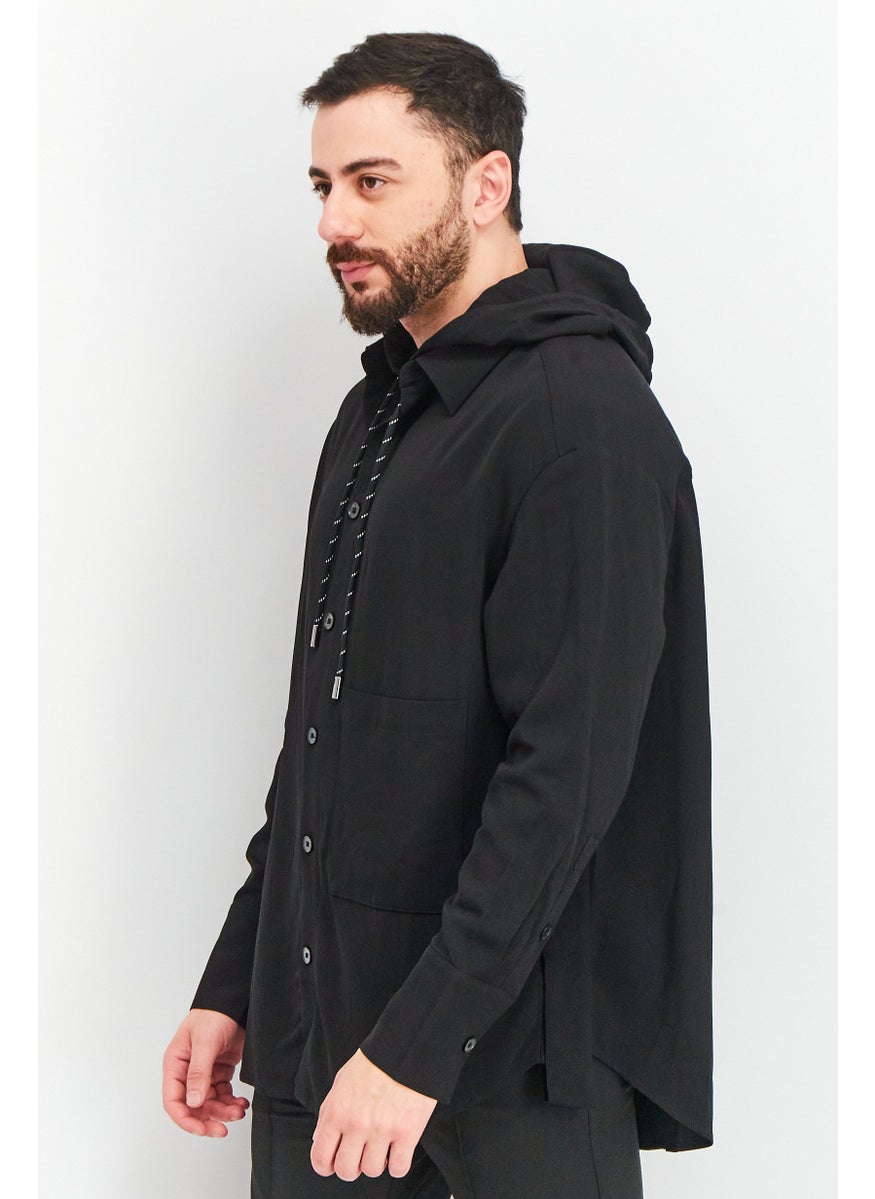 Jack Jones Men Oversized Fit Hooded Long Sleeve Plain Sweatshirt, Black  - Image 4